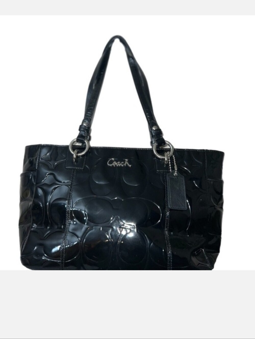 Coach Black Patent Leather Embossed Monogram Tote NWOT